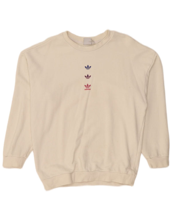Adidas Damen Graphic Oversized Sweatshirt Pullover UK 10 Small Off White