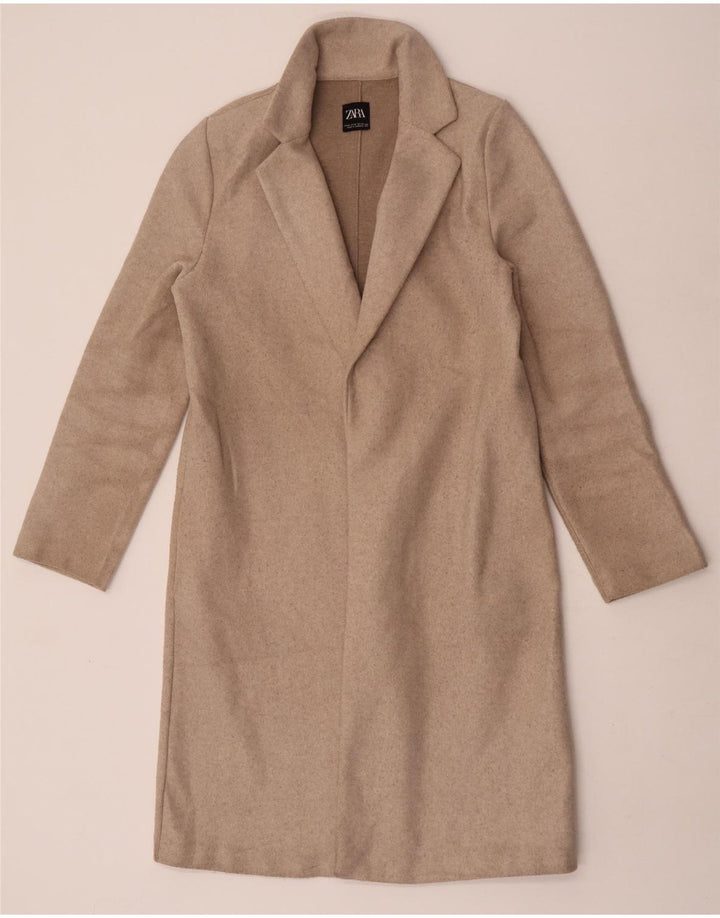 Zara Damen Mantel UK 12 Medium Beige Polyester