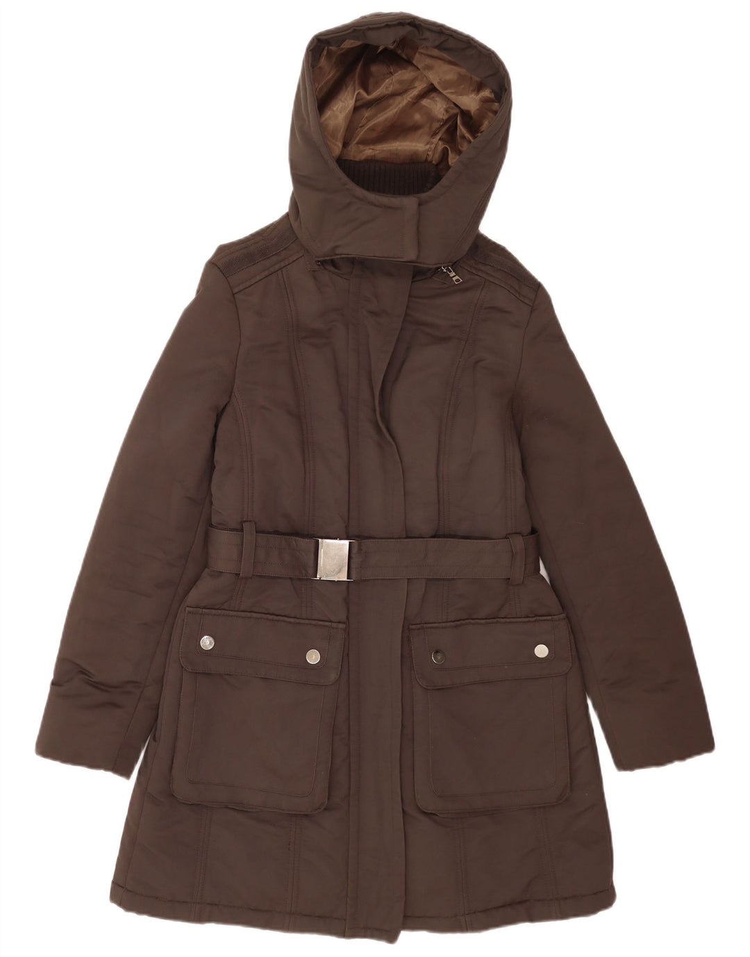 Zara Damen-Parka mit Kapuze, UK 16, große braune Baumwolle