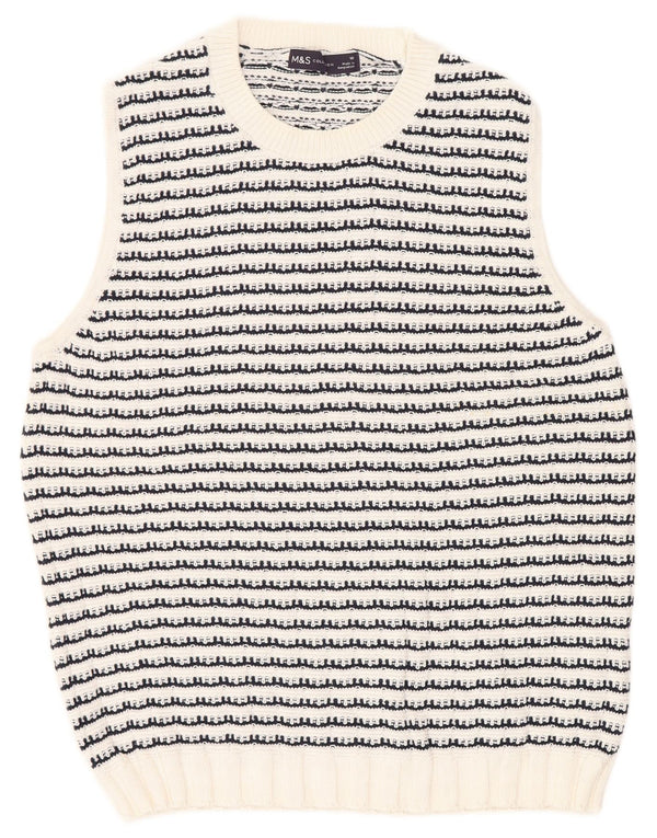 Marks & Spencer Damen Weste Tank Top UK 16 Große weiß gestreifte Baumwolle
