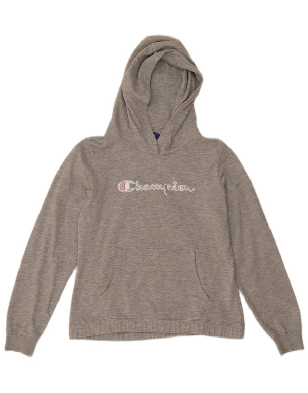 Champion Mädchen-Kapuzenpullover mit Grafik, 13–14 Jahre, XL, grau gefleckte Baumwolle