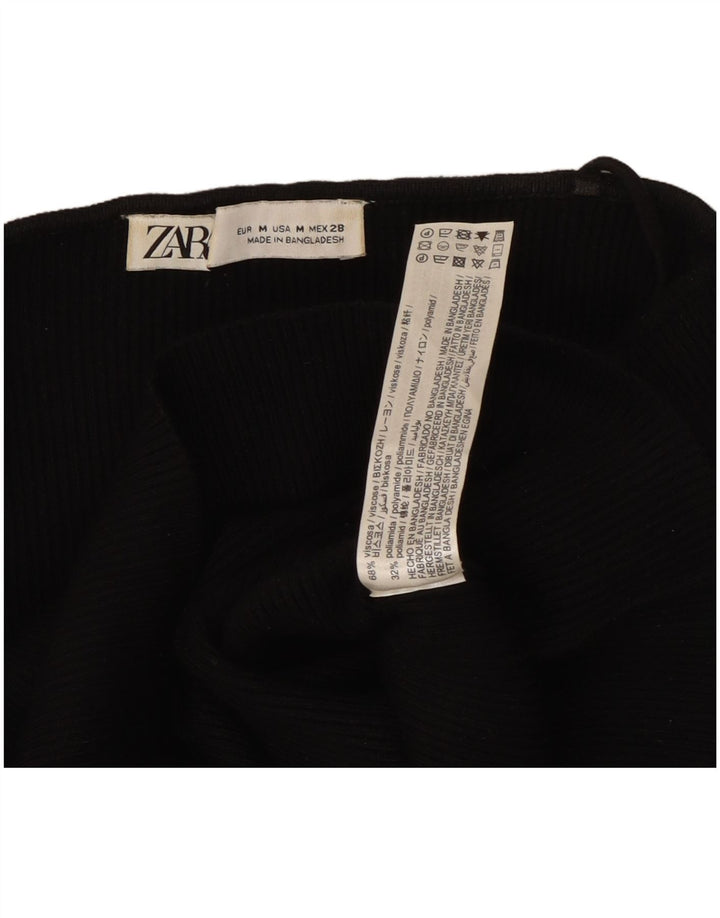 Langärmliges, schulterfreies Crop-Top von Zara für Damen, UK 12, Mittelschwarz, Viskose