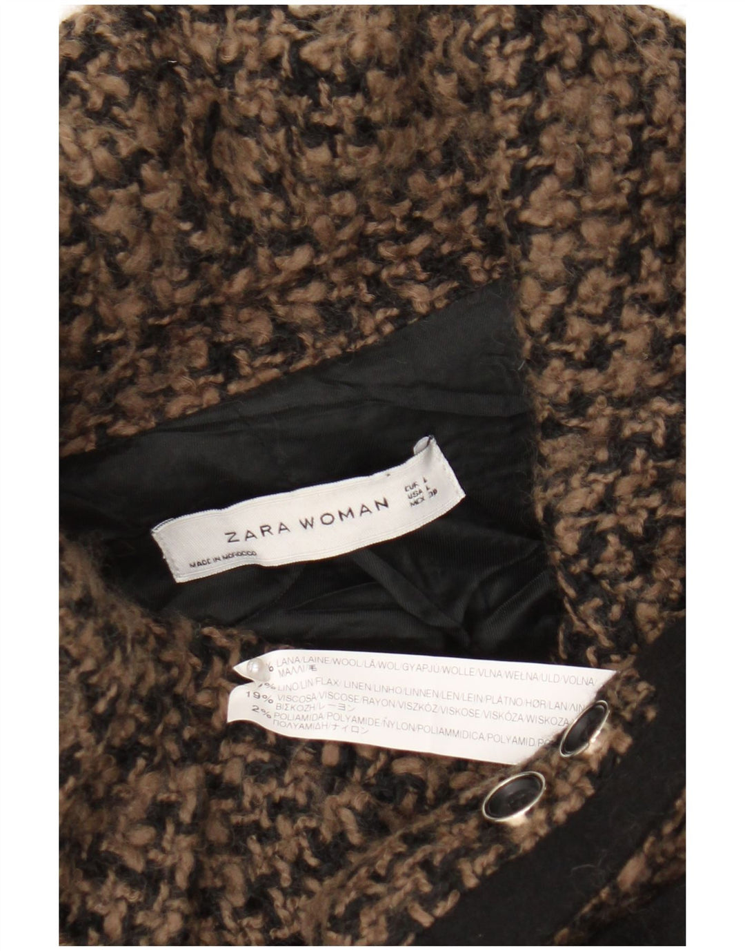 Zara Damen-Blazerjacke mit 4 Knöpfen, UK 16, große braune Wolle mit Hahnentrittmuster