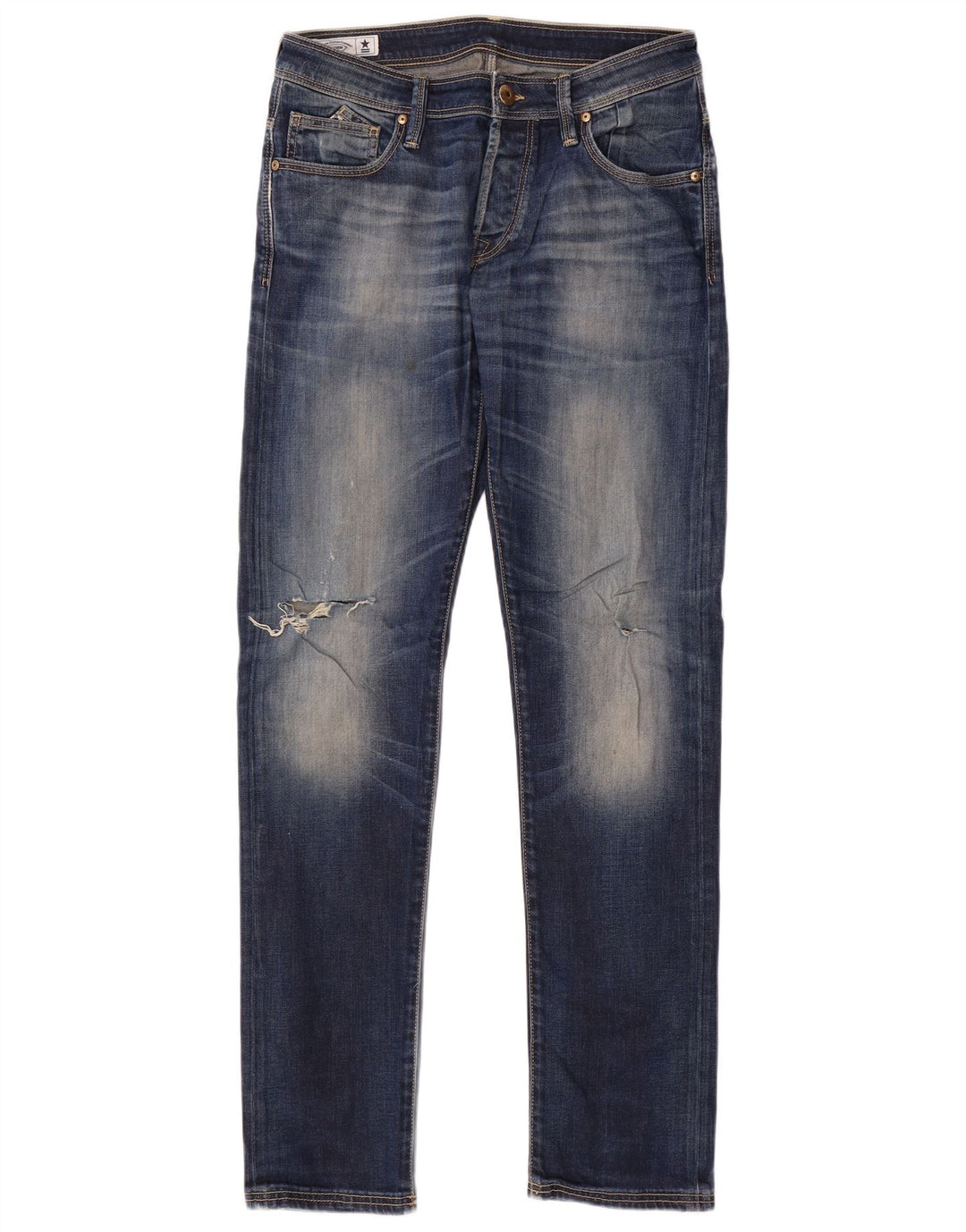 Uniform Herren-Jeans im Distressed-Look, schmal, W32, L33, Blau, Baumwolle