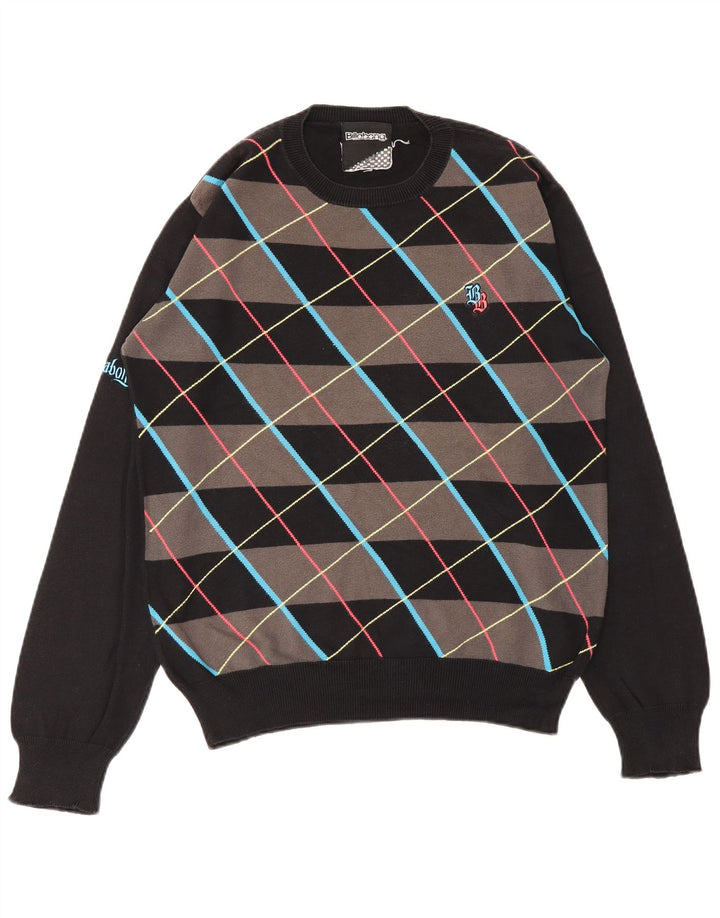 BILLABONG Herren-Pullover mit Rundhalsausschnitt, Größe S, schwarze Argyle-/Diamant-Baumwolle