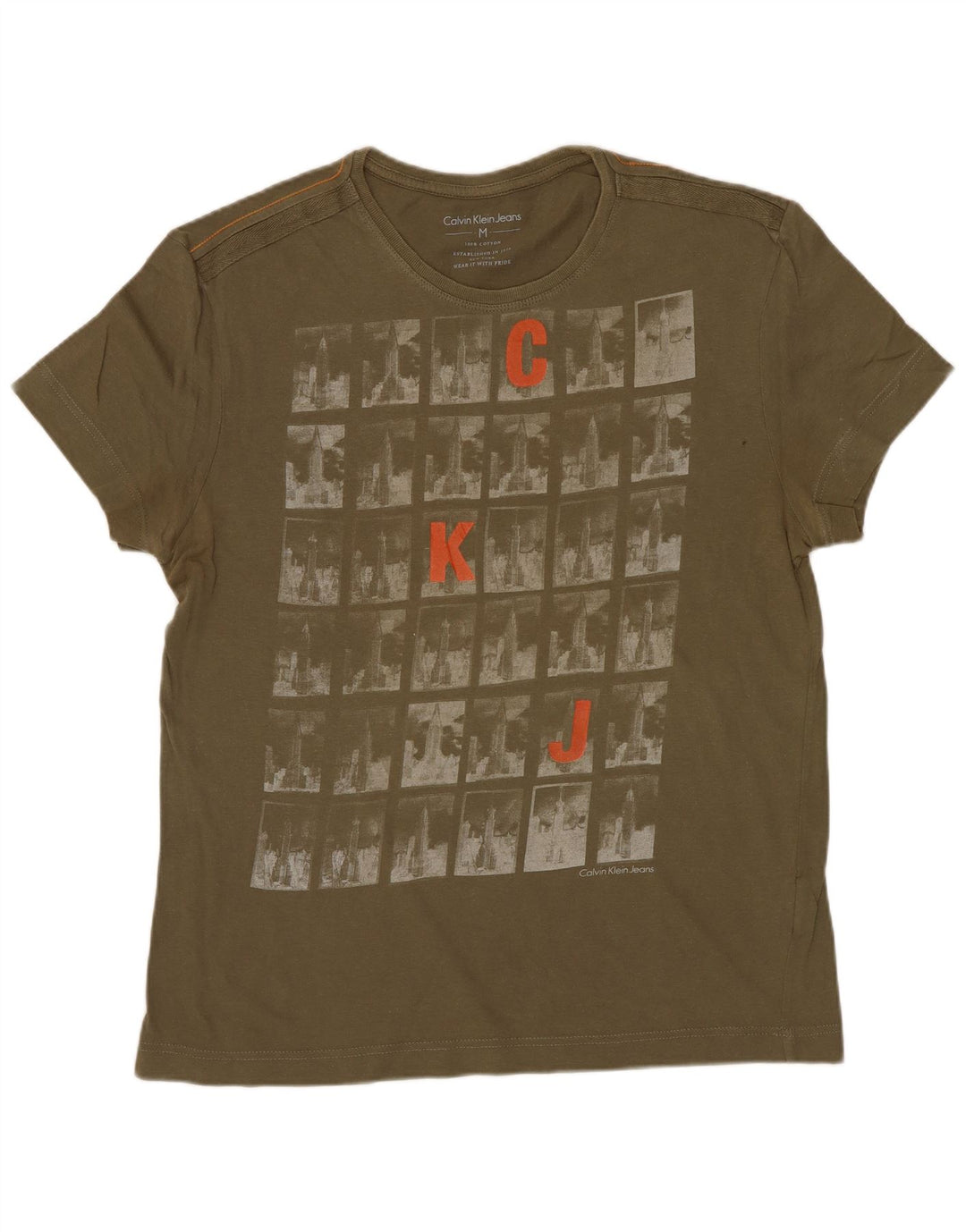 CALVIN KLEIN JEANS Herren-T-Shirt mit Grafik, mittlere Khaki-Baumwolle