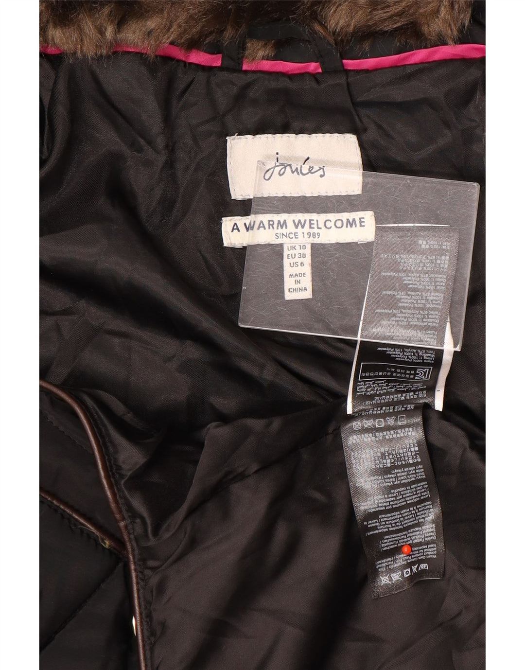 Joules Damen-Jacke mit Kapuze, gepolstert, UK 10, Größe S, Schwarz, Polyester