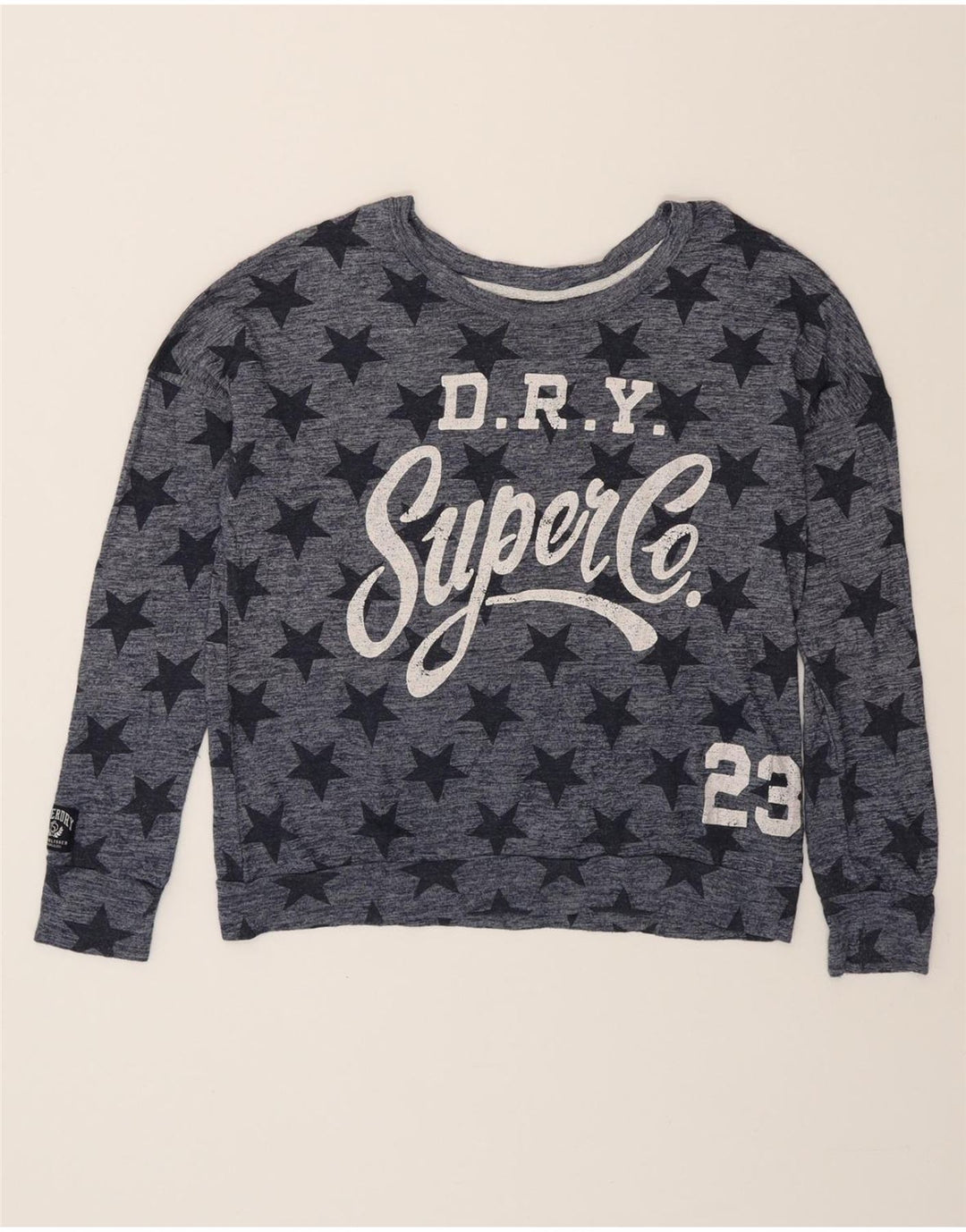 SUPERDRY Womens Graphic Sweatshirt Jumper UK 14 Medium Navy Blue Vintage Superdry and Second-Hand Superdry from Messina Hembry 
