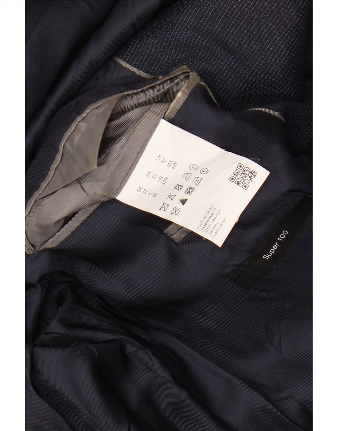 HUGO BOSS Herren 2-Knopf-Blazerjacke EU 52 XL Marineblau karierte Wolle