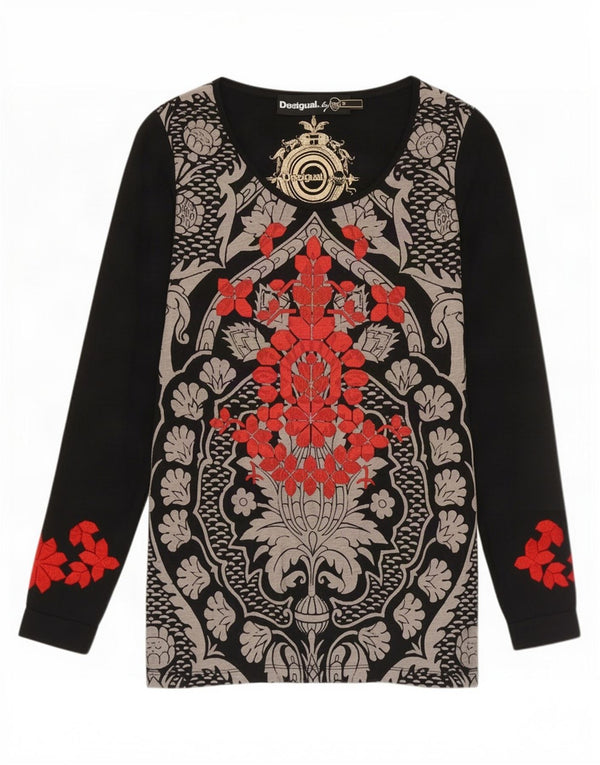 Desigual Damen Blusenoberteil UK 12 Medium Black Floral Cotton