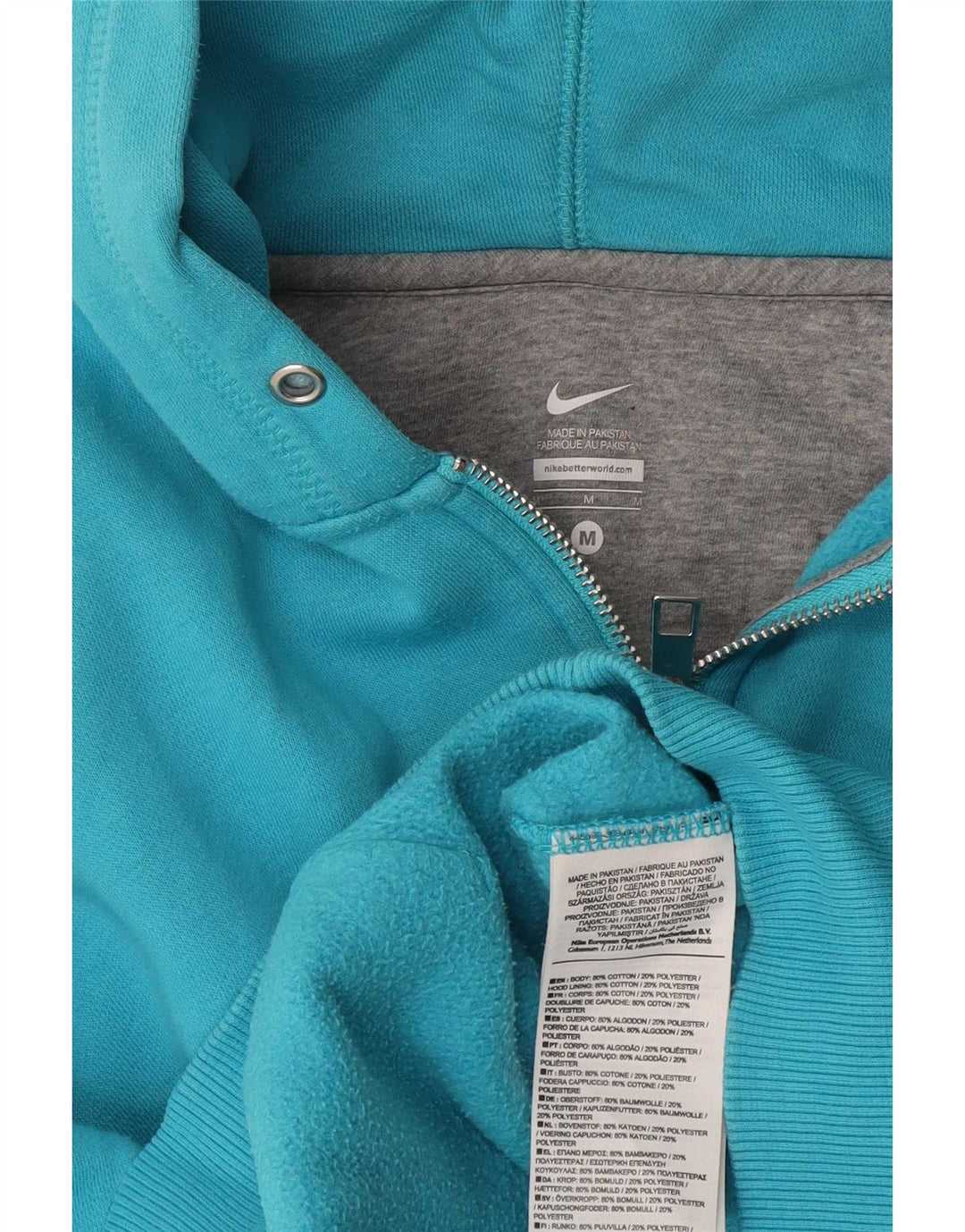 Nike Damen Zip Hoodie Pullover UK 12 Mittelblaue Baumwolle
