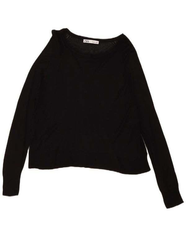 Zara Damen-Pullover, übergroß, U-Boot-Ausschnitt, Gr. 10, Größe S, schwarze Viskose