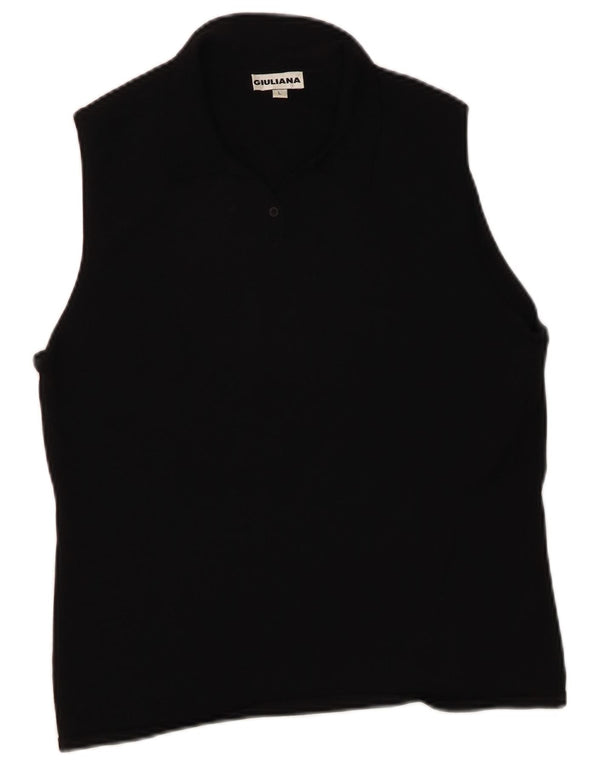 Vintage Damen Ärmelloses Poloshirt UK 14 Große schwarze Viskose