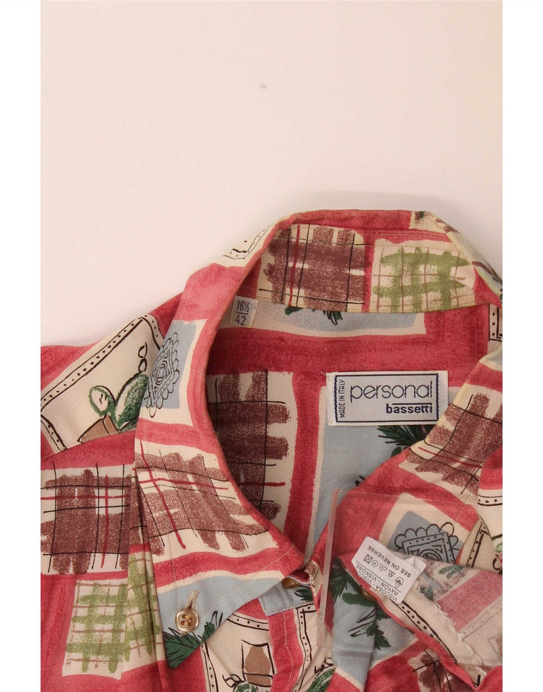Bassetti Herren Kurzarmhemd Größe 16 1/2 42 Große rote Patchwork-Viskose