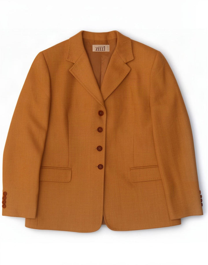 Vintage Damen 4-Knopf-Blazerjacke IT 46 Große braune Wolle