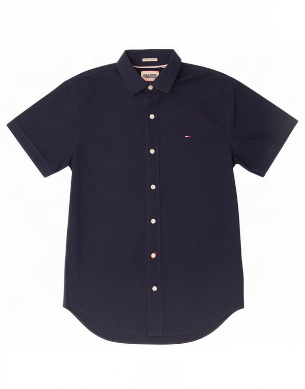 Tommy Hilfiger Herren-Kurzarmhemd, klein, marineblau, Baumwolle