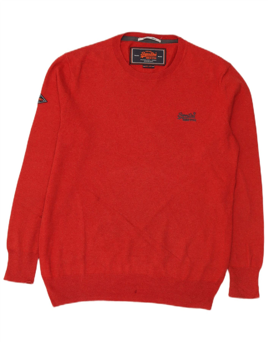 Superdry Herren-Pullover mit Rundhalsausschnitt, Größe L, aus roter Baumwolle