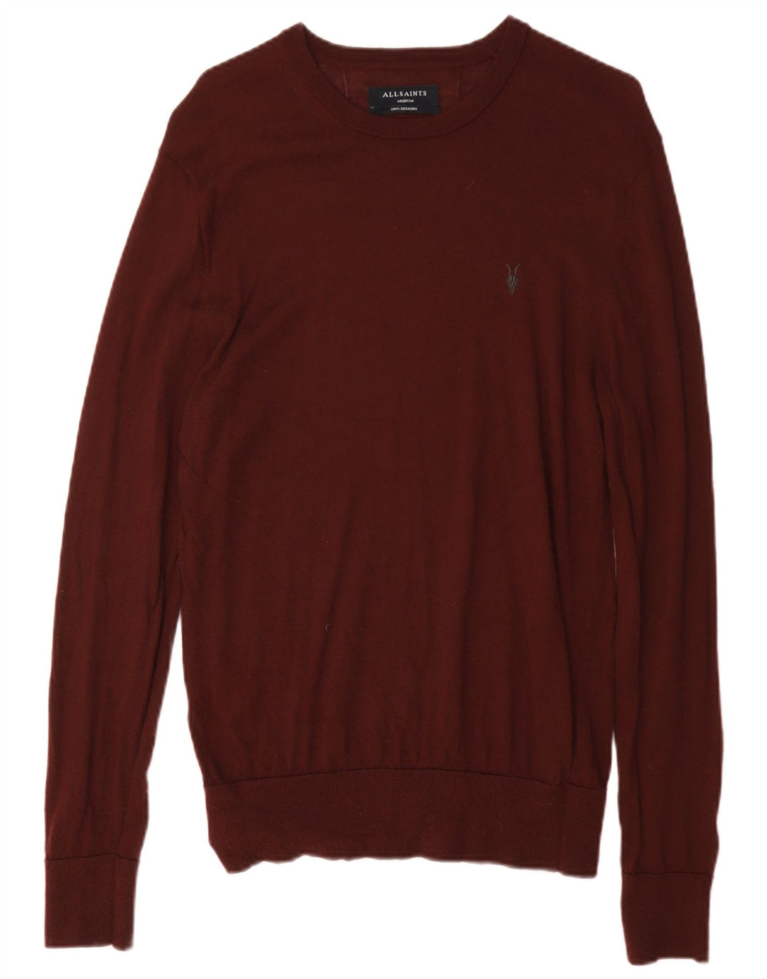 All Saints Herren-Pullover mit Rundhalsausschnitt, mittlere Burgunderrote Merinowolle