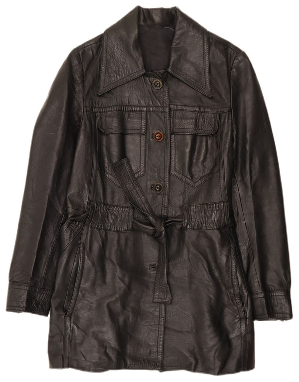 Vintage Damen Ledermantel UK 10 Small Schwarz