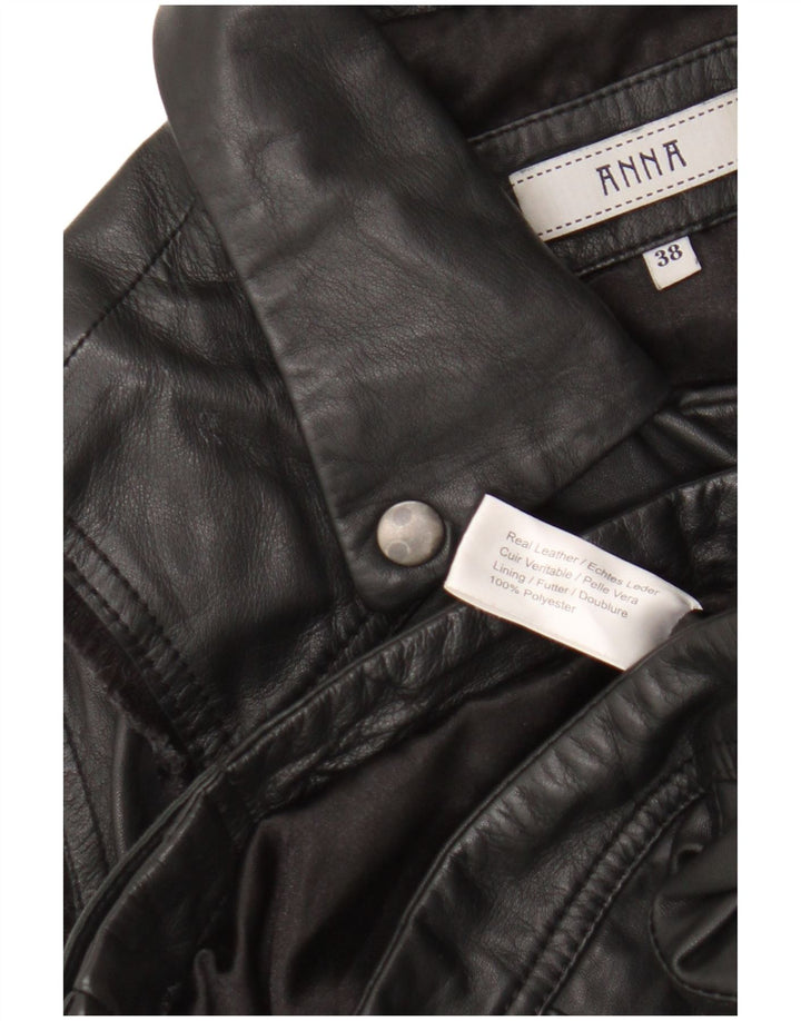 Anna Damen Biker-Lederweste EU 38 Mittelschwarzes Leder