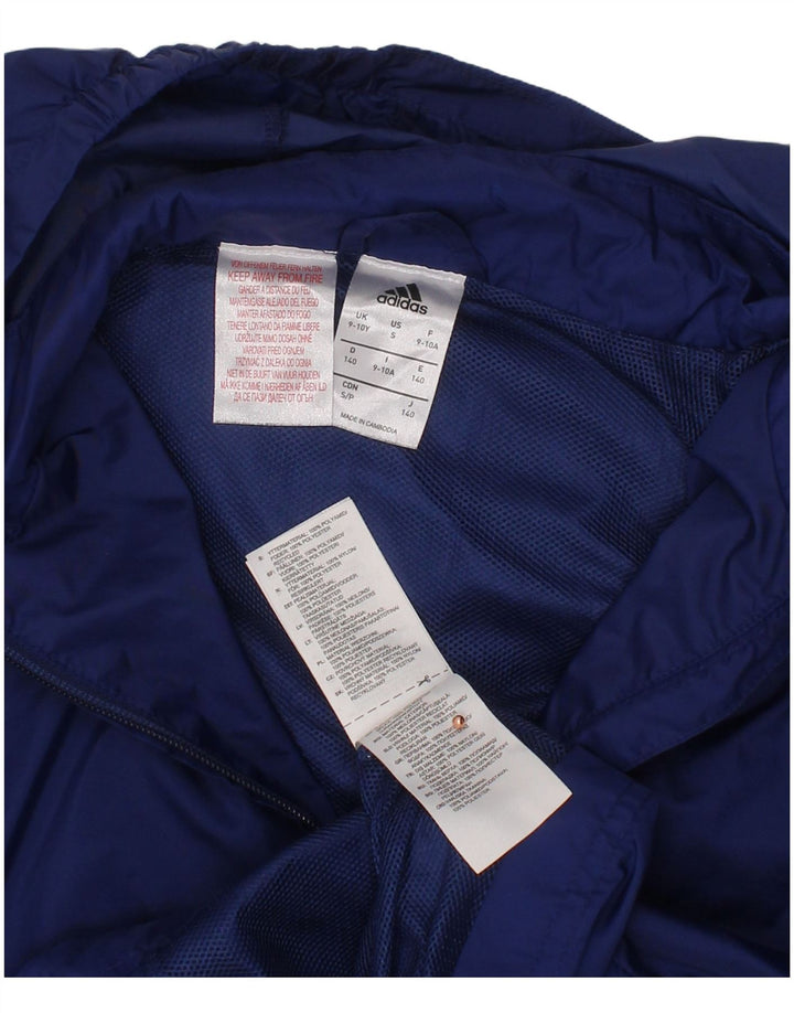 ADIDAS Boys Hooded Rain Jacket 9-10 Years Navy Blue Polyamide