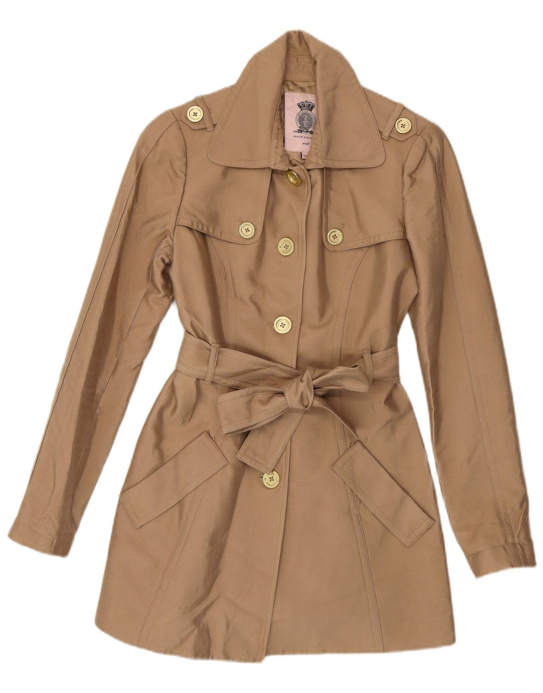 Juicy Couture Damen Trenchcoat UK 10 Small Beige Baumwolle