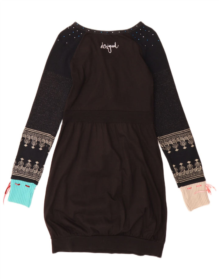 Desigual Damen Langarm-Blasenkleid UK 12 Medium Schwarz Geometrisch