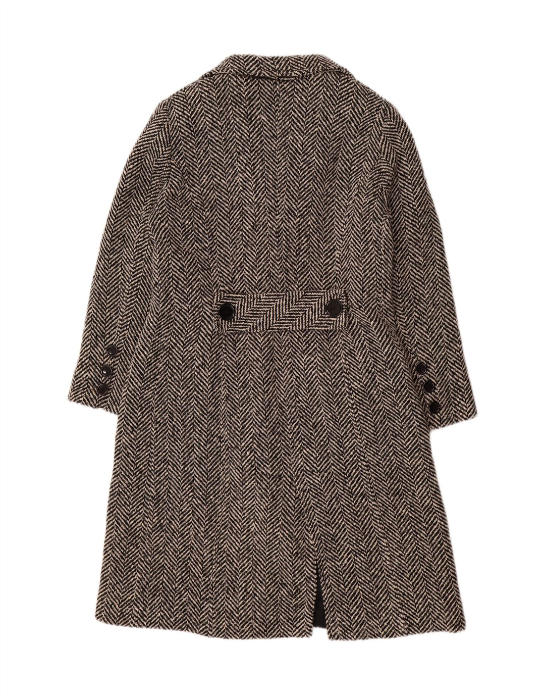 MIRELLA MORI Damen Übergroßer Mantel UK 18 XL Schwarze Wolle mit Fischgrätenmuster