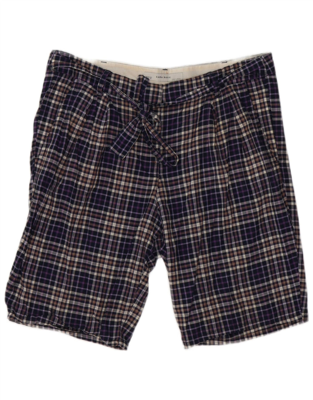 Zara Herren-Chinoshorts, groß, W30, marineblau, kariert, Baumwolle