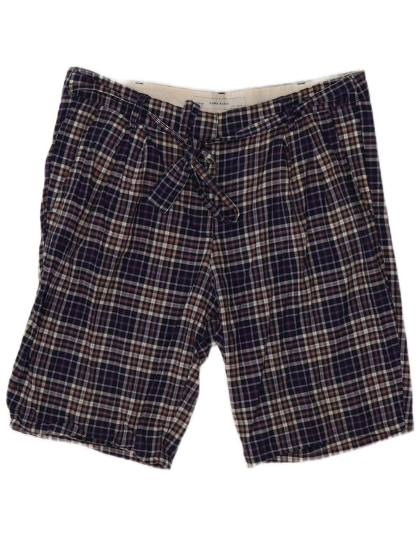Zara Herren-Chinoshorts, groß, W30, marineblau, kariert, Baumwolle