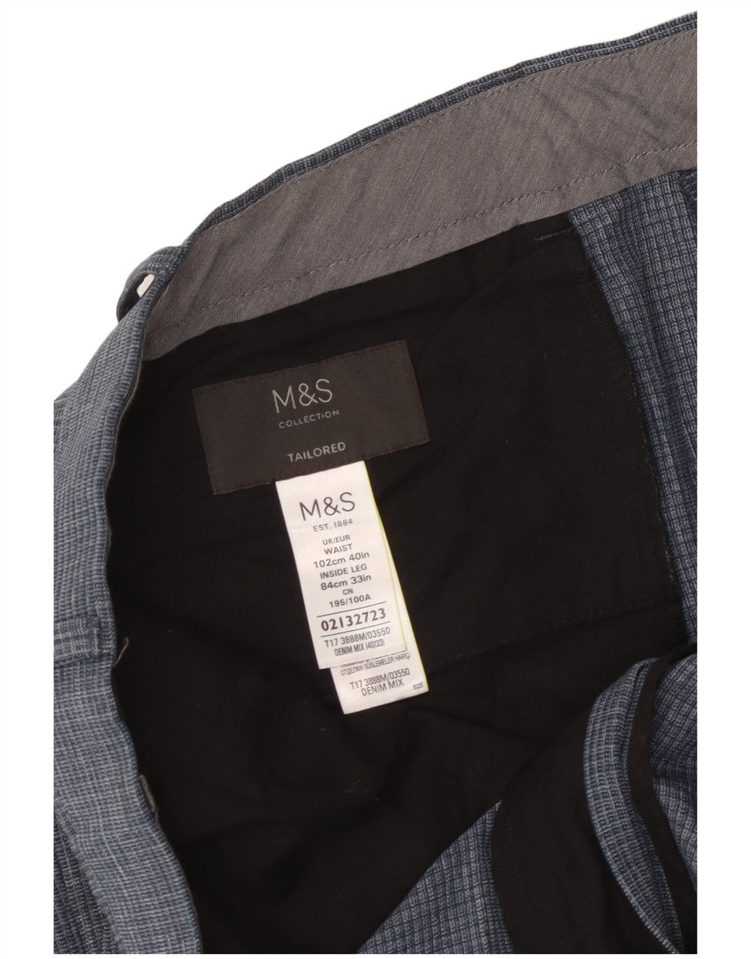 Maßgeschneiderte, schmal zulaufende Anzughose für Herren von Marks & Spencer, W40 L33, blau kariert