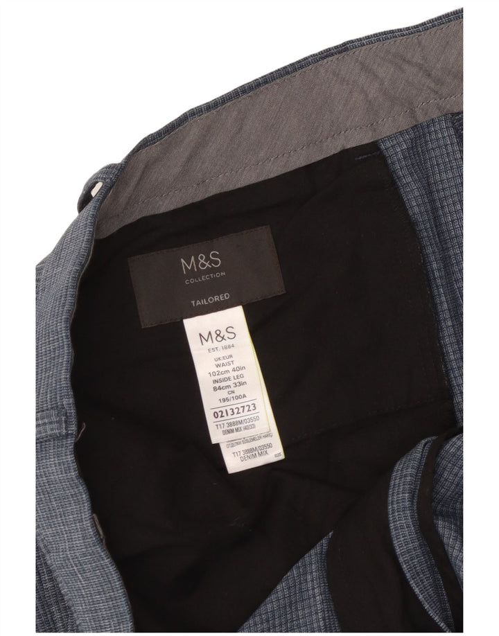 Maßgeschneiderte, schmal zulaufende Anzughose für Herren von Marks & Spencer, W40 L33, blau kariert