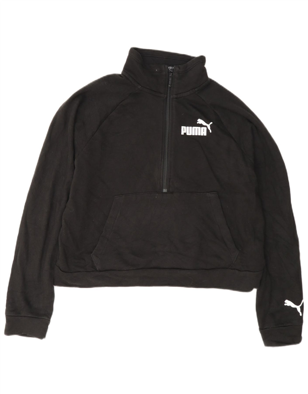 Puma Damen Crop Graphic Zip Neck Sweatshirt Pullover UK 14 Medium Schwarz