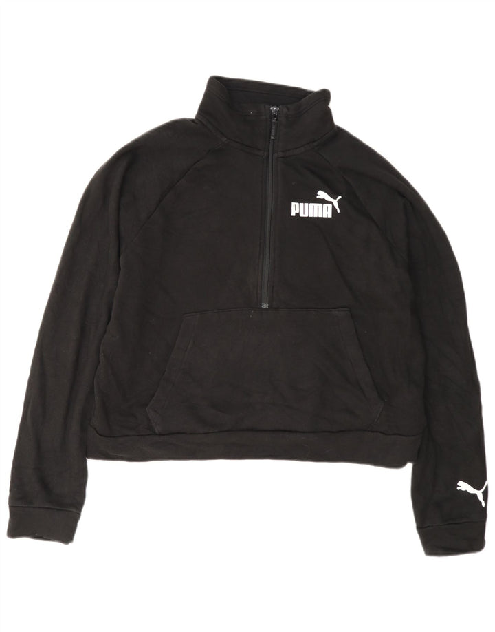 Puma Damen Crop Graphic Zip Neck Sweatshirt Pullover UK 14 Medium Schwarz