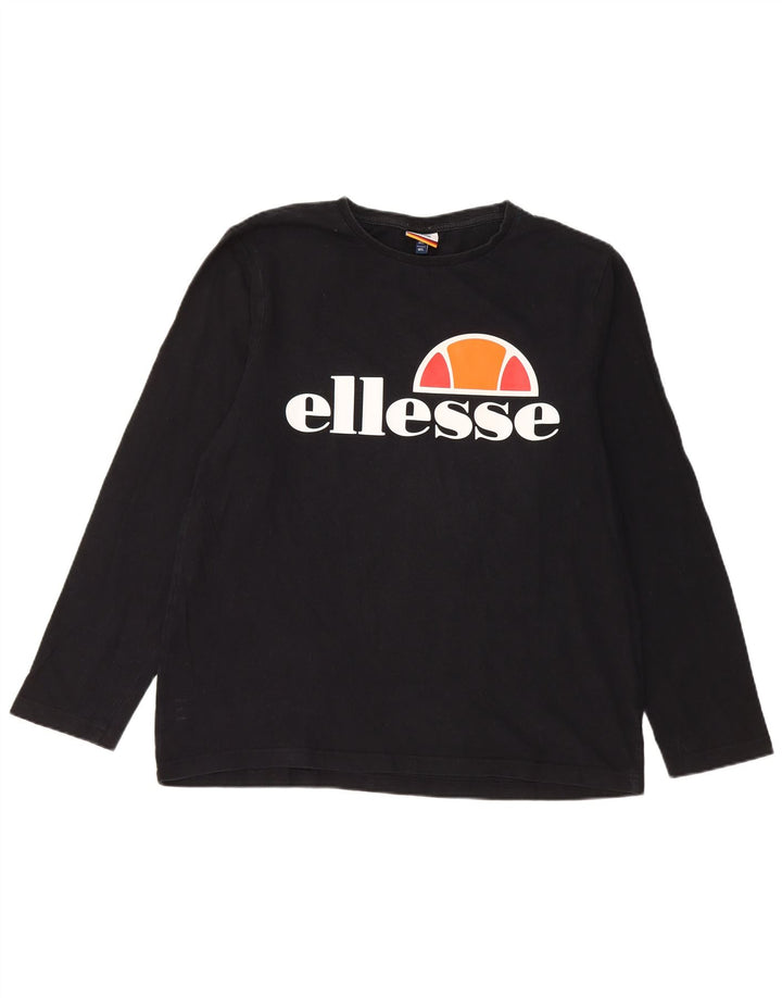 Ellesse Herren-Grafik-Oberteil, langärmelig, groß, schwarze Baumwolle