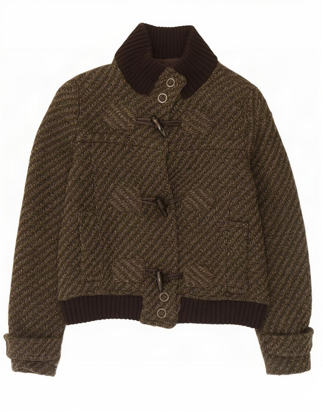 Zara Damen Duffle Bomberjacke UK 14 Large Khaki Gestreifte Wolle
