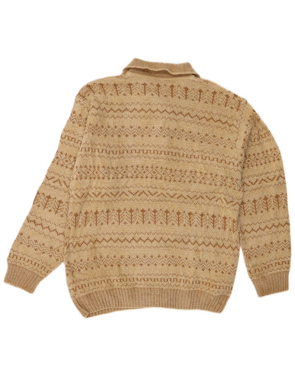 Vintage Herren Polo-Halspullover Pullover Medium Beige Geometrisch Acryl