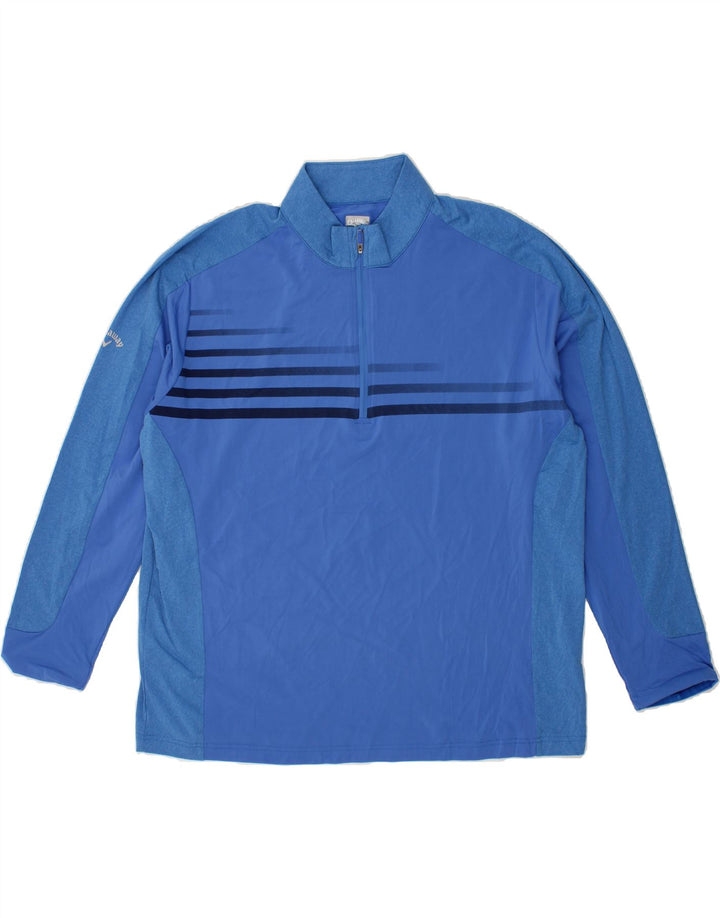 CALLAWAY Mens Zip Neck Pullover Tracksuit Top 2XL Blue Striped Polyester Vintage Callaway and Second-Hand Callaway from Messina Hembry 