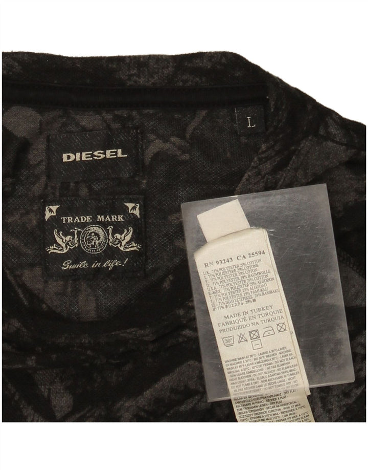 Diesel Herren T-Shirt Top Large Schwarz Geblümt Polyester