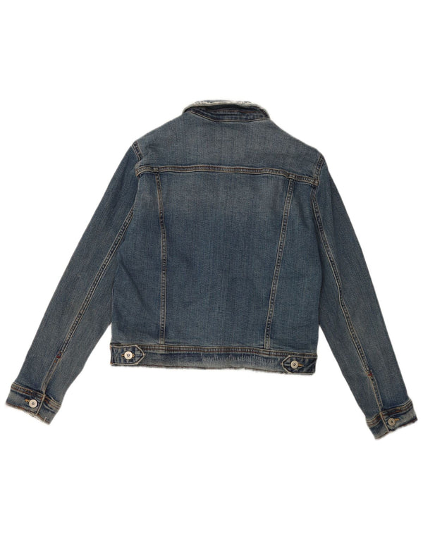 Zara Damen Crop Jeansjacke UK 16 Große blaue Baumwolle