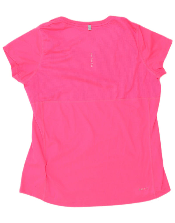 Nike Damen Dri Fit T-Shirt Top UK 14 Large Rosa Polyester