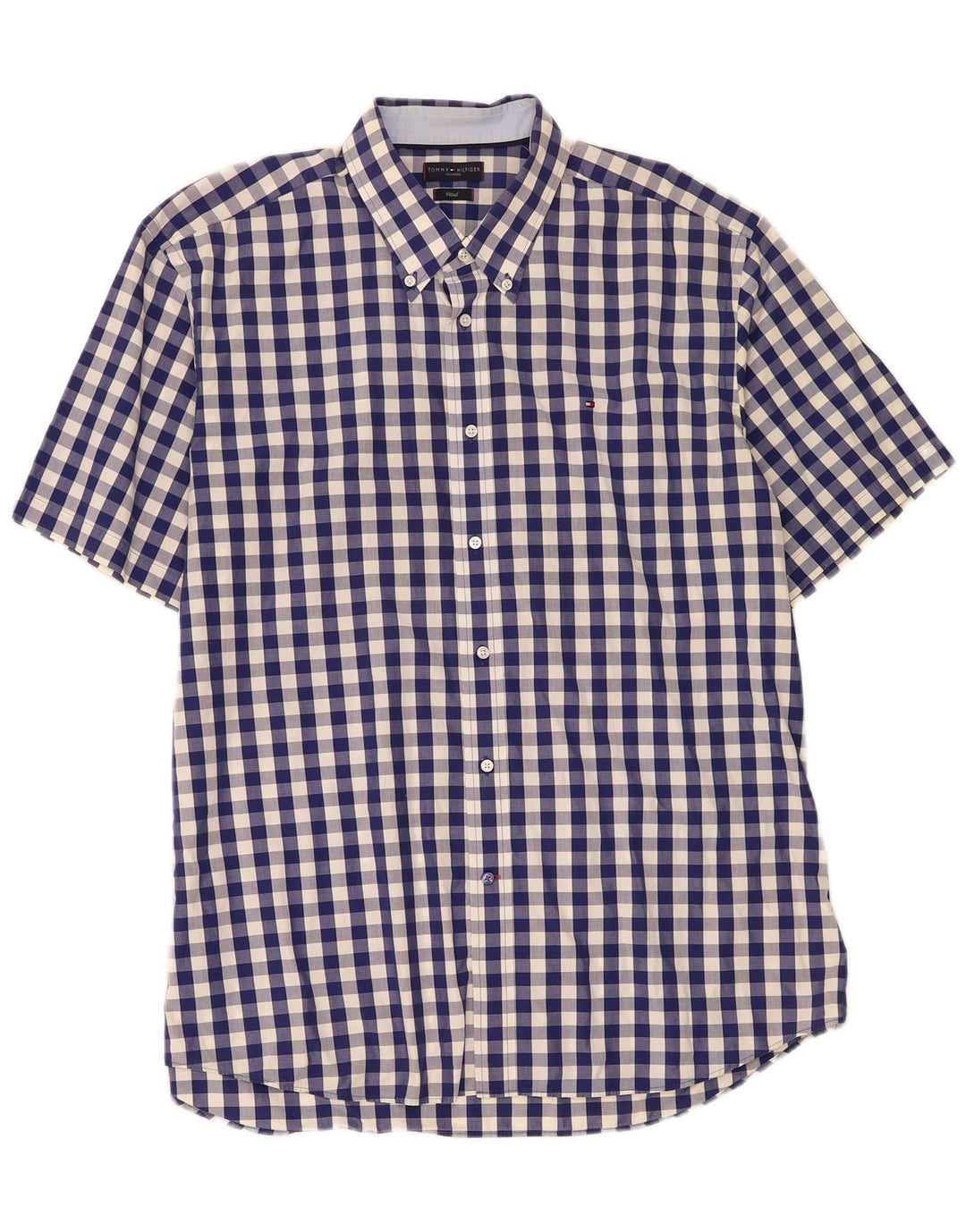 Tommy Hilfiger Herren-Hemd, tailliert, Größe 45, 18, 2XL, Marineblau, Gingham