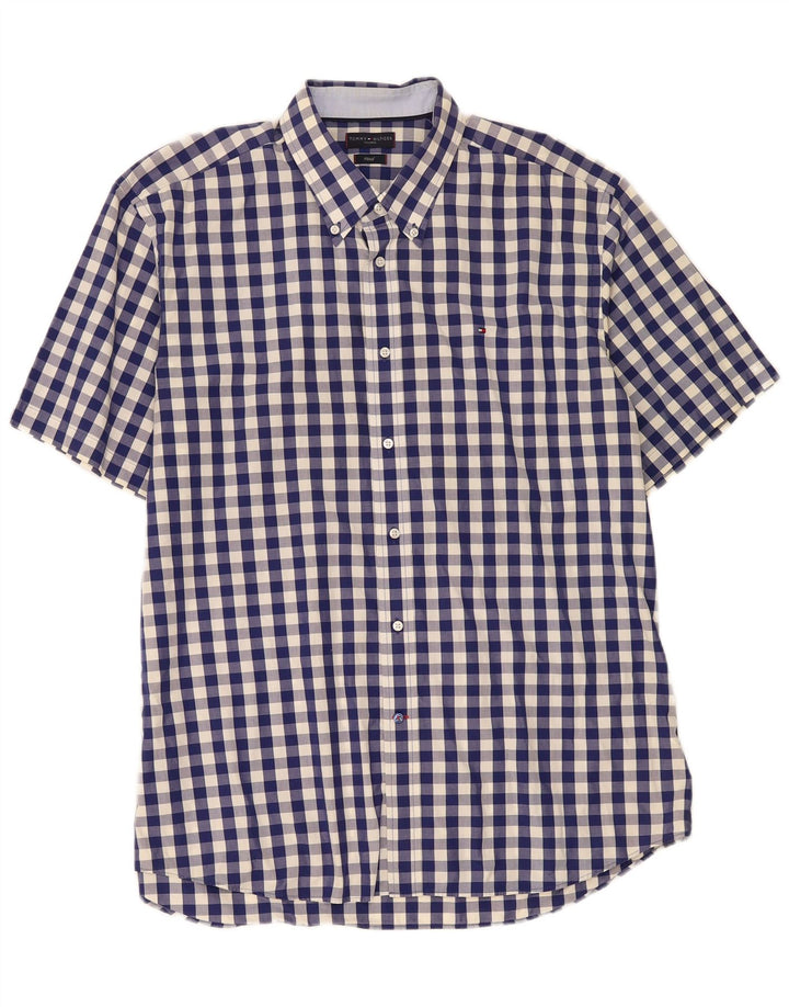 Tommy Hilfiger Herren-Hemd, tailliert, Größe 45, 18, 2XL, Marineblau, Gingham