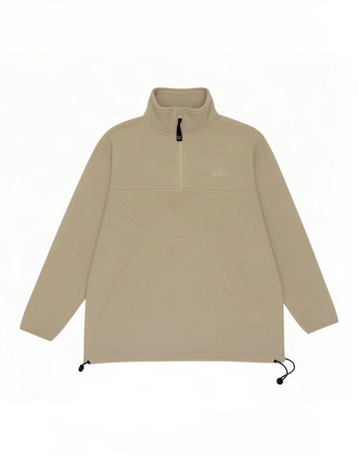 Asics Herren-Fleecepullover mit Reißverschluss am Hals, groß, beige, Polyester