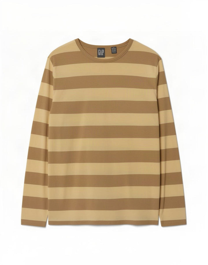 Gap Herren-Oberteil, langärmelig, mittelbeige, gestreift, Baumwolle