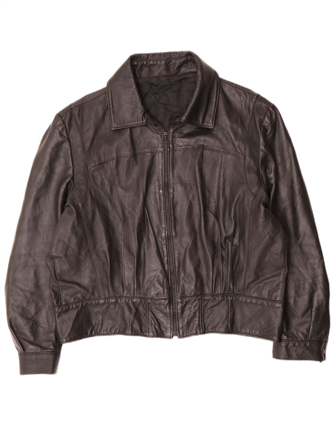Vintage Damen Übergroße Lederjacke IT 50 XL Schwarz