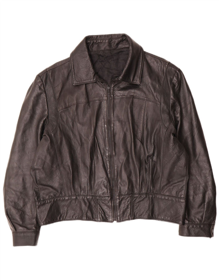 Vintage Damen Übergroße Lederjacke IT 50 XL Schwarz