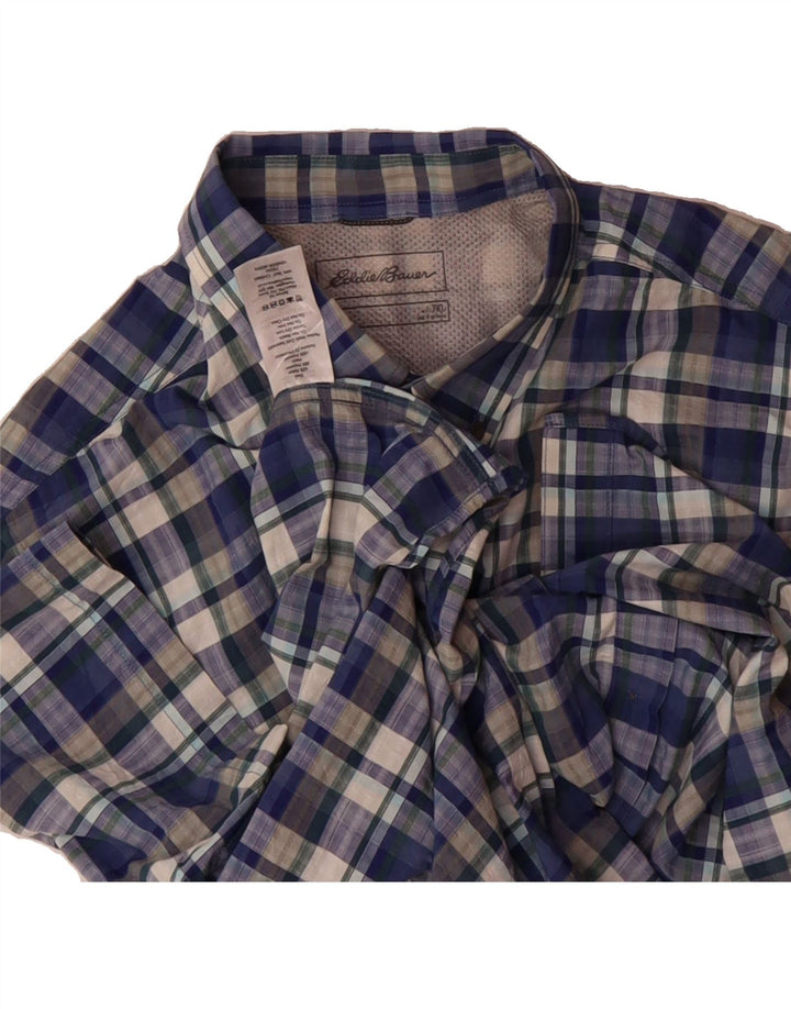 EDDIE BAUER Mens Tall Short Sleeve Shirt XL Blue Check Nylon Vintage Eddie Bauer and Second-Hand Eddie Bauer from Messina Hembry 