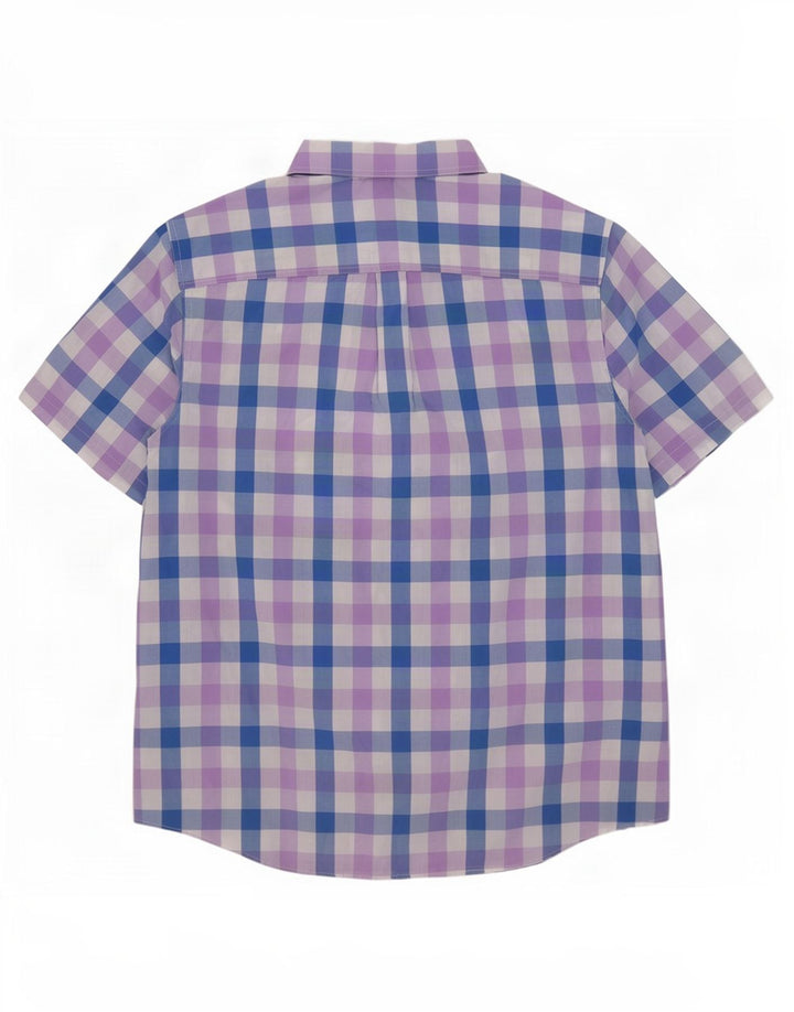 Chaps Pflegeleichtes Herren-Kurzarmhemd 2XL aus blauer Gingham-Baumwolle