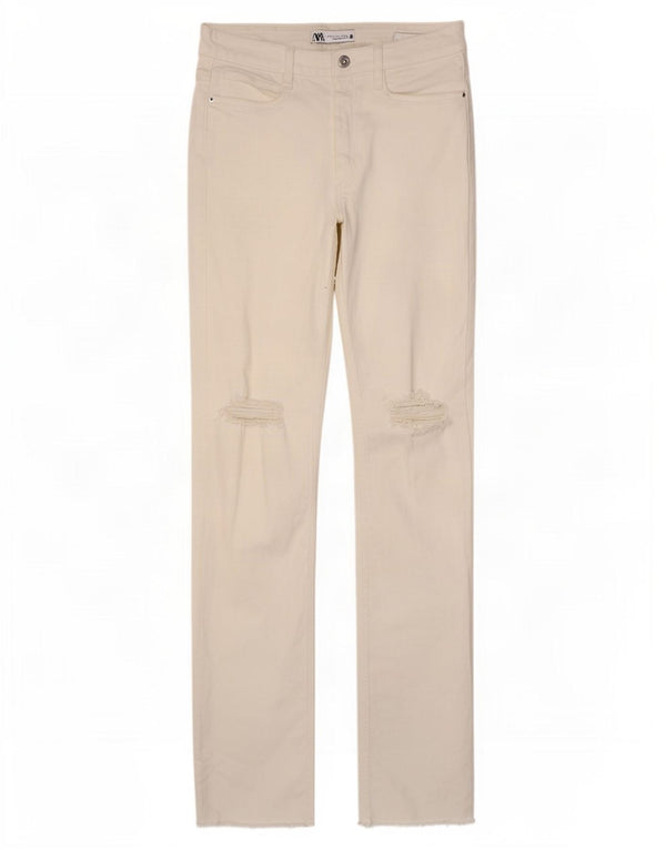 Zara Damen Distressed Straight Jeans EU 34 2XS W24 L33 Weiße Baumwolle